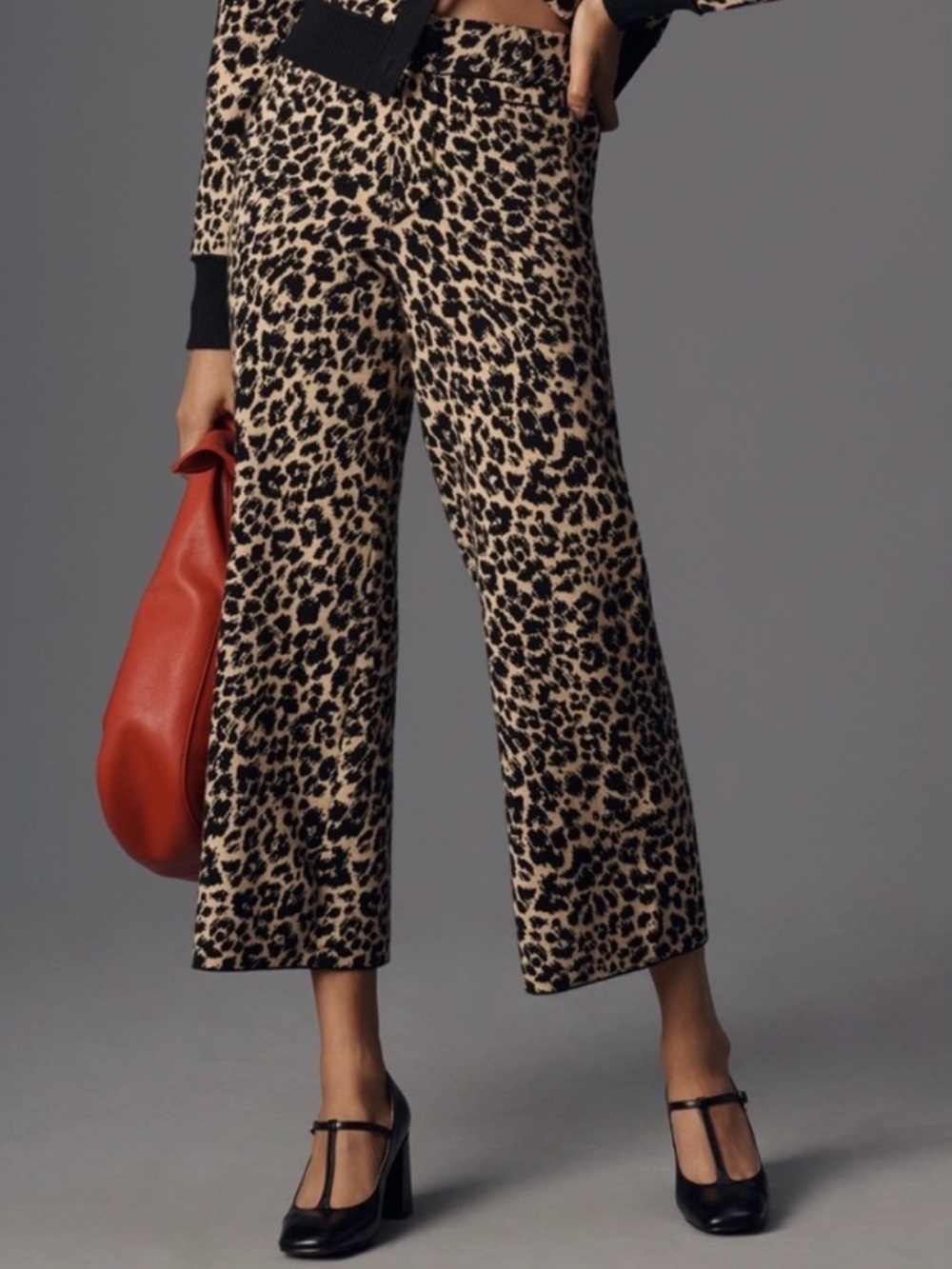 Maeve x Anthropologie Leopard Sweater Knit Pull On Wide Leg Crop Pants Petite S